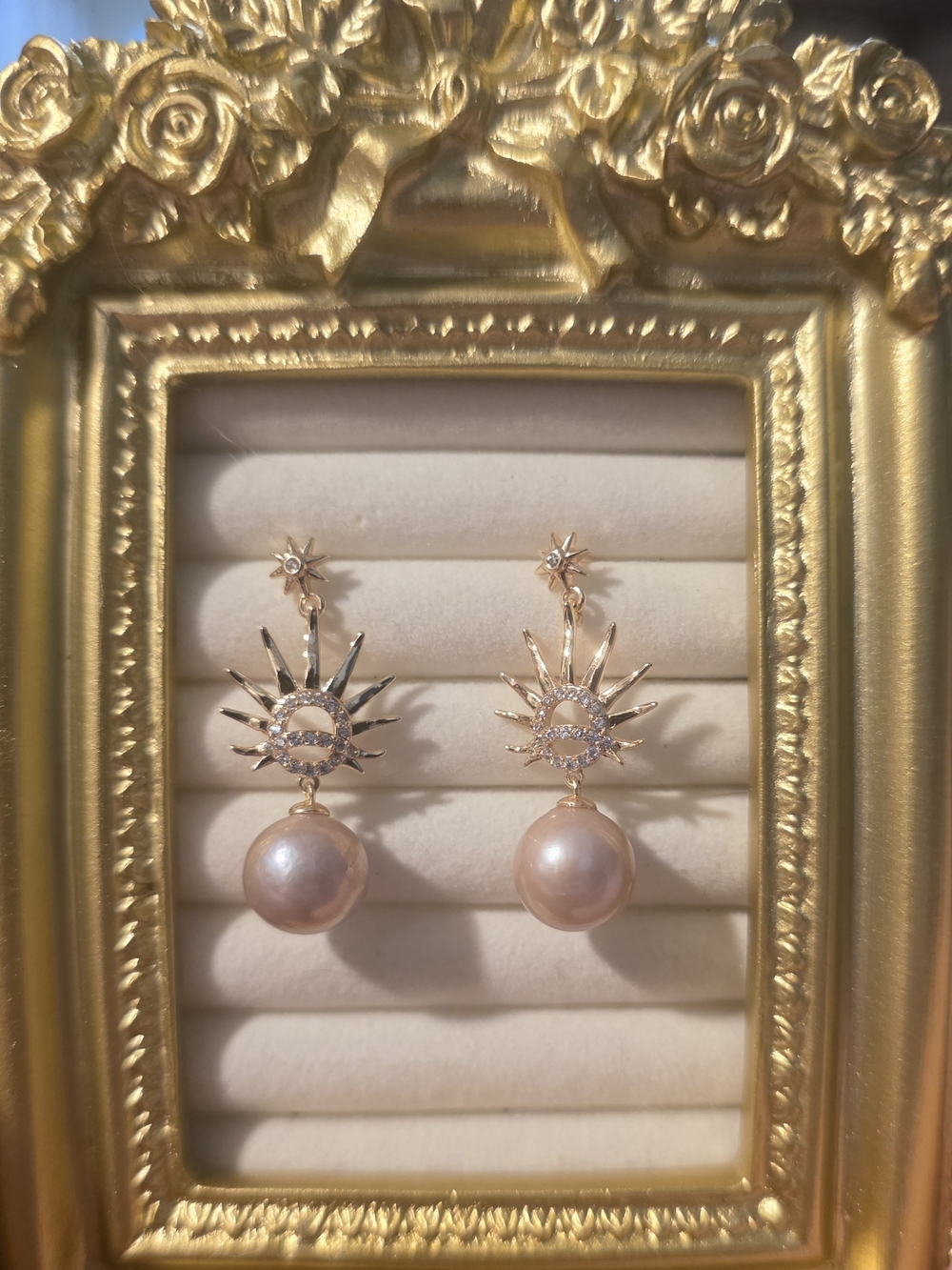 Gold Sunburst Pearl Drop Earrings - Women Jewelry